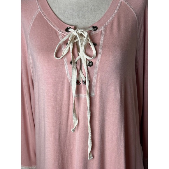 JUDE Shirt Women Large Pink Lace Up Knit‎ Lightweight Pullover Athleisure USA - Picture 7 of 9